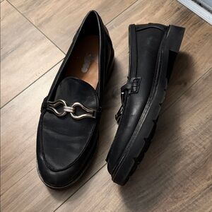 Anne Klein Black Loafers with Gold Accent